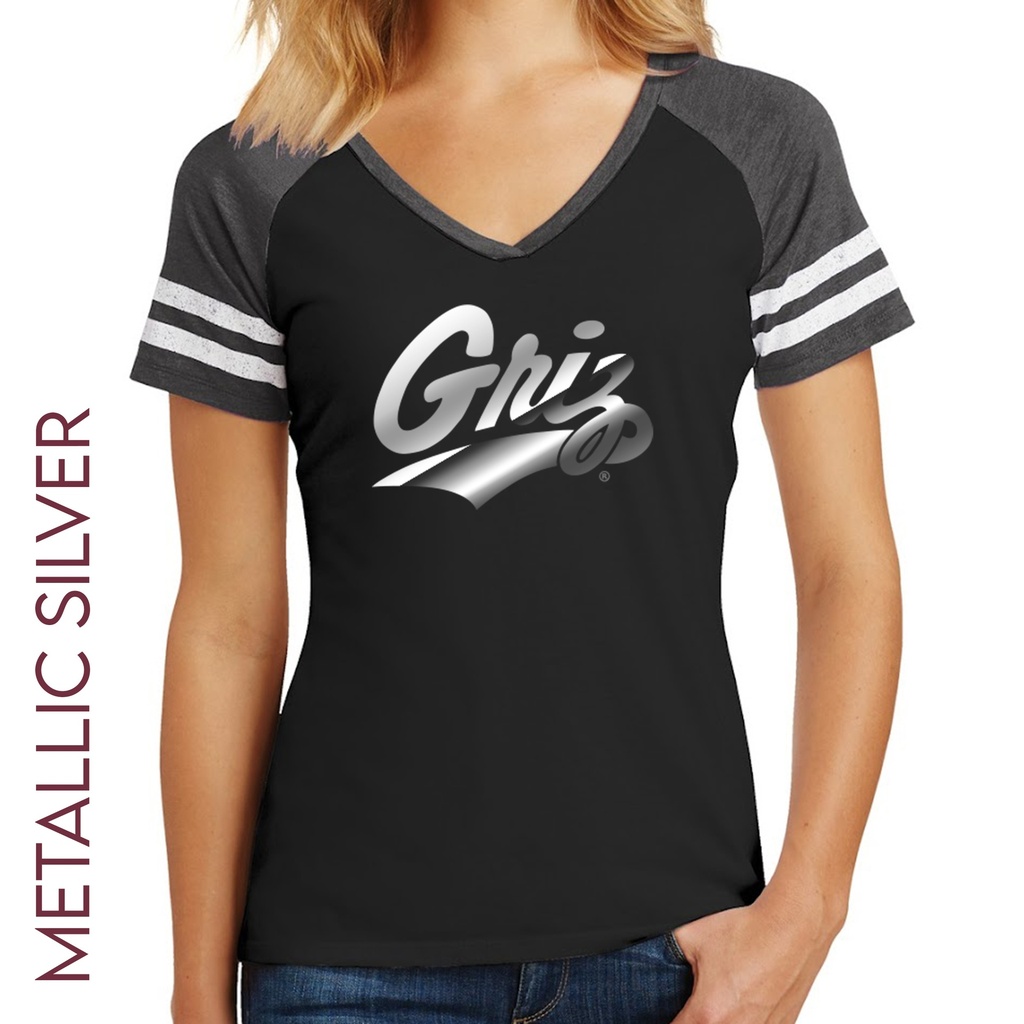 Metallic Griz Script - District Women's Game V-Neck Tee