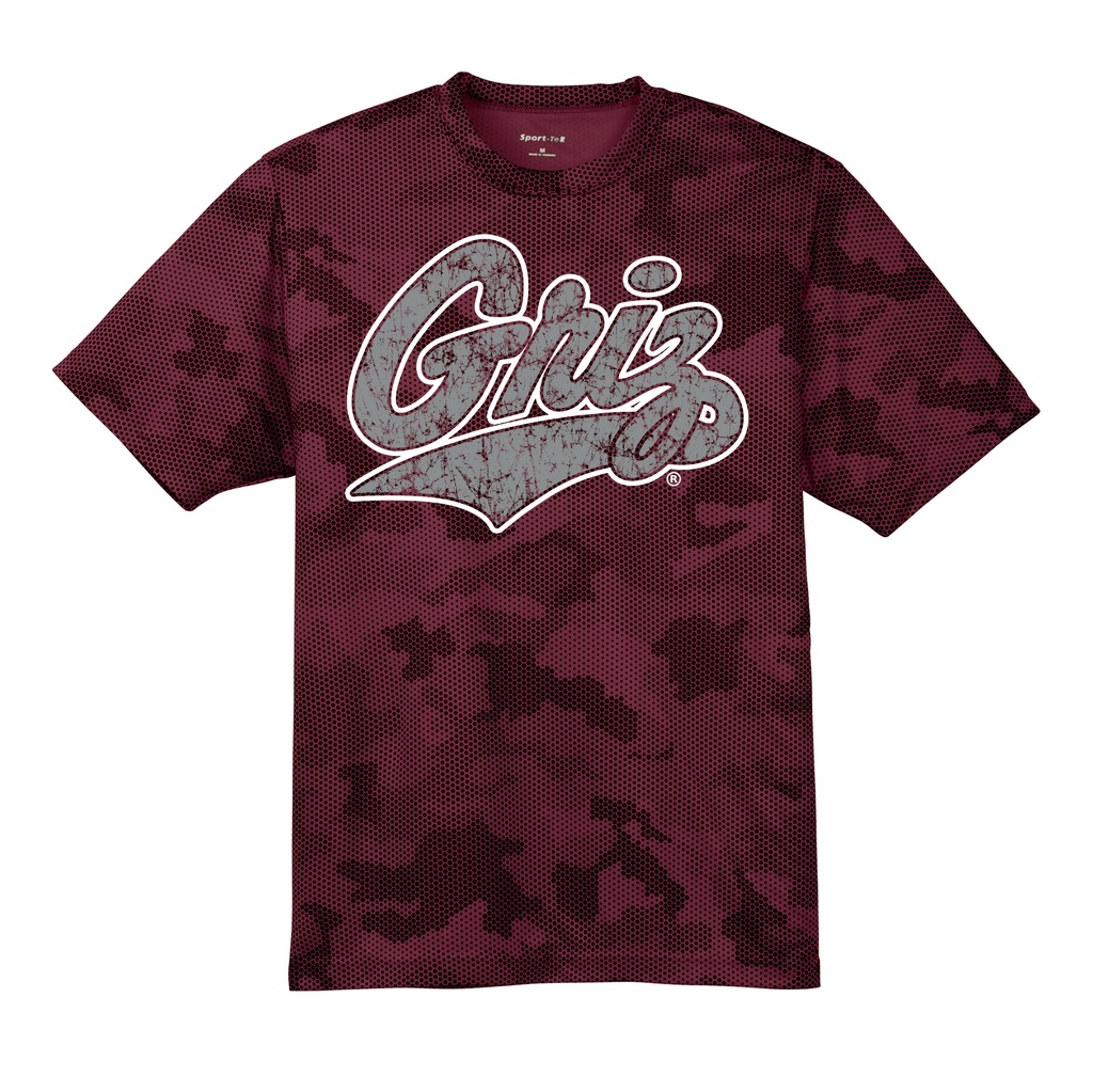 Griz Script Distressed outlined - Sport-Tek Youth CamoHex Tee
