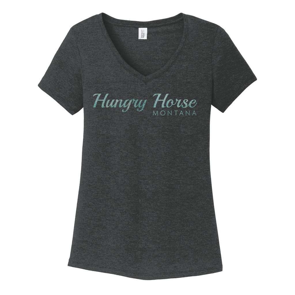 Hungry Horse Script Glitter V-Neck
