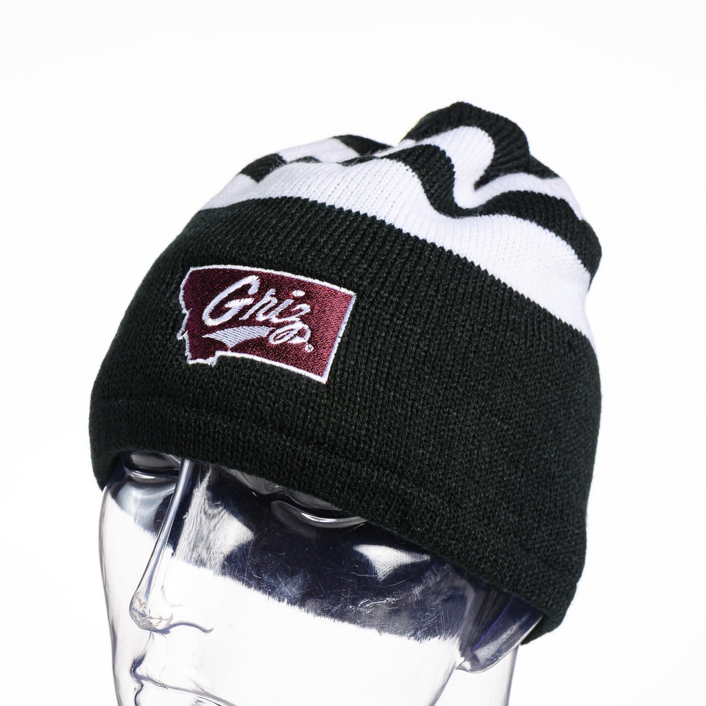 Griz Script Montana Fleece-Lined Striped Beanie Cap