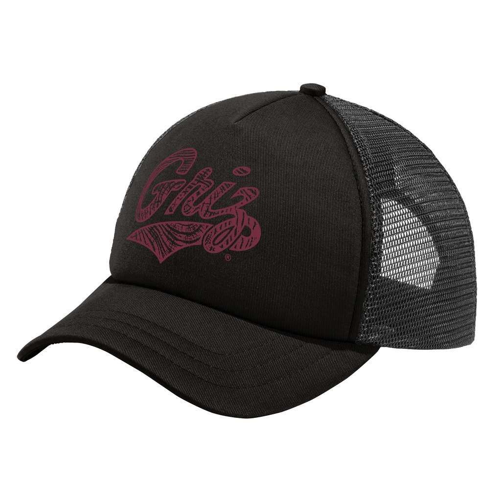 Wood Textured Griz Script Foam Dome Cap