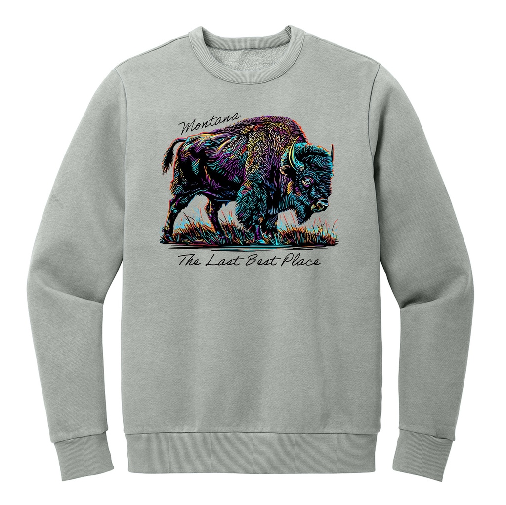 Many-Color Bison - Wash Fleece Crew