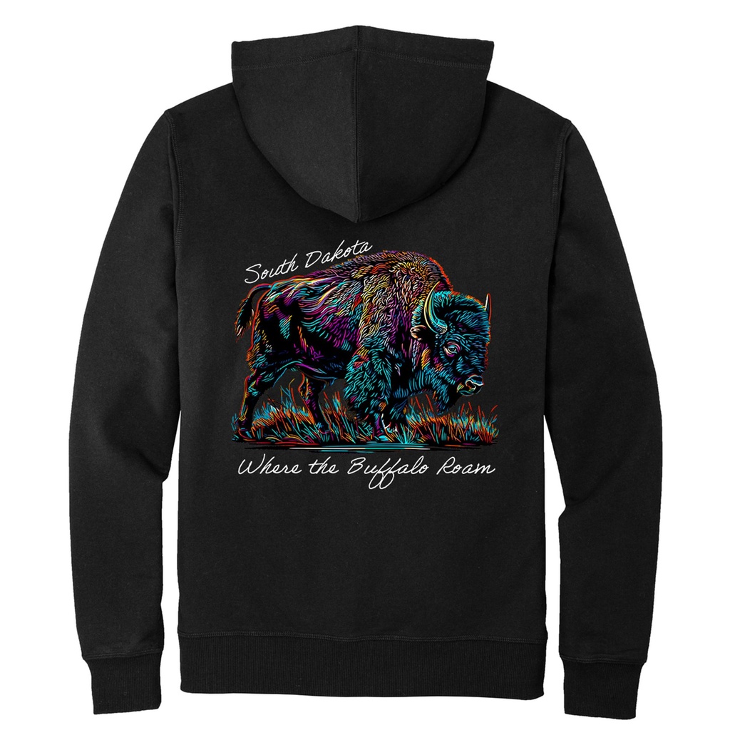 Many-Color Bison South Dakota - Recycled Fleece Full Zip Hoodie