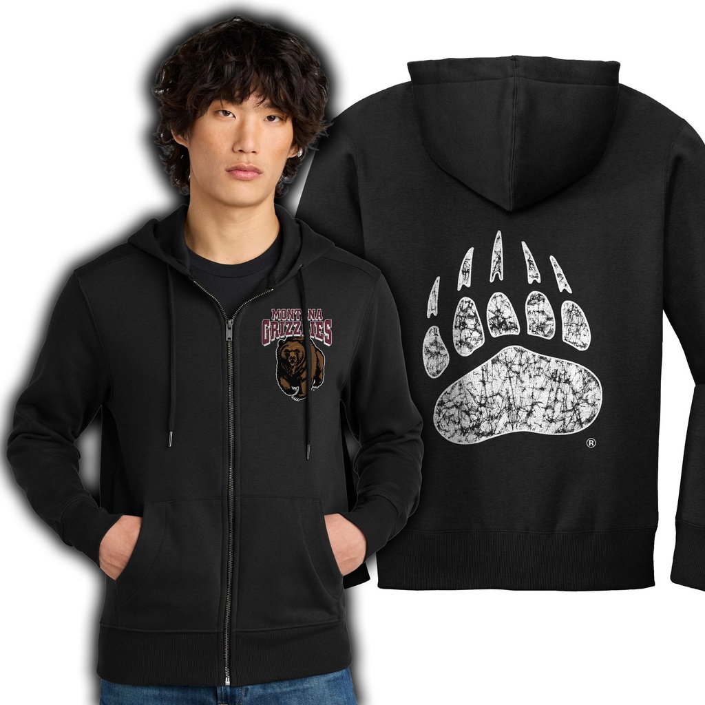 Griz Charging Bear Chest & Distressed Paw Backside - Full-Zip Hoodie