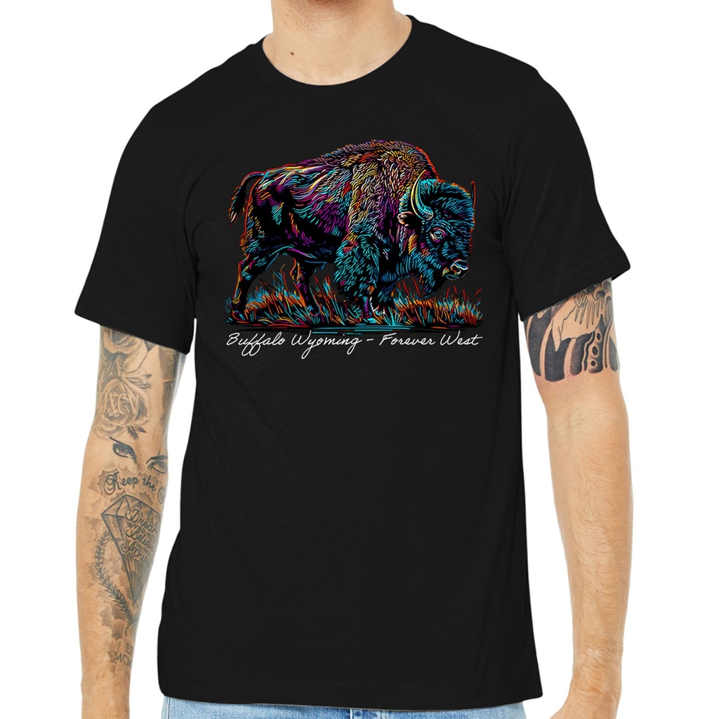Many-Color Bison - Wyoming - Unisex Soft Blend Tee