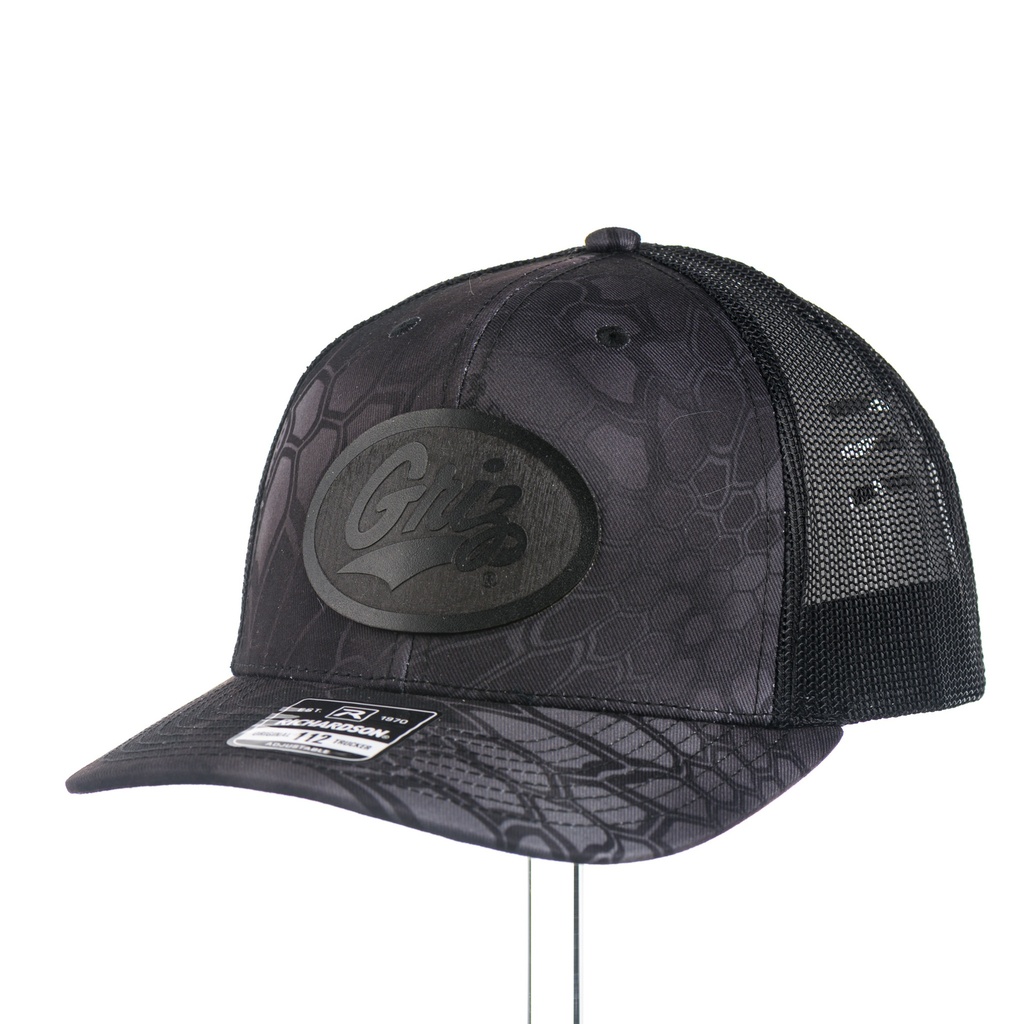 Black Leather Griz Script - Printed Trucker Cap