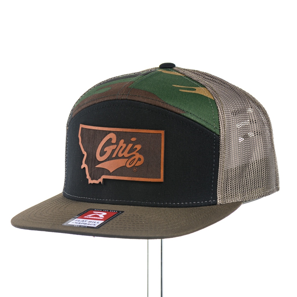 Leather Griz over Montana - Seven-Panel Trucker Cap