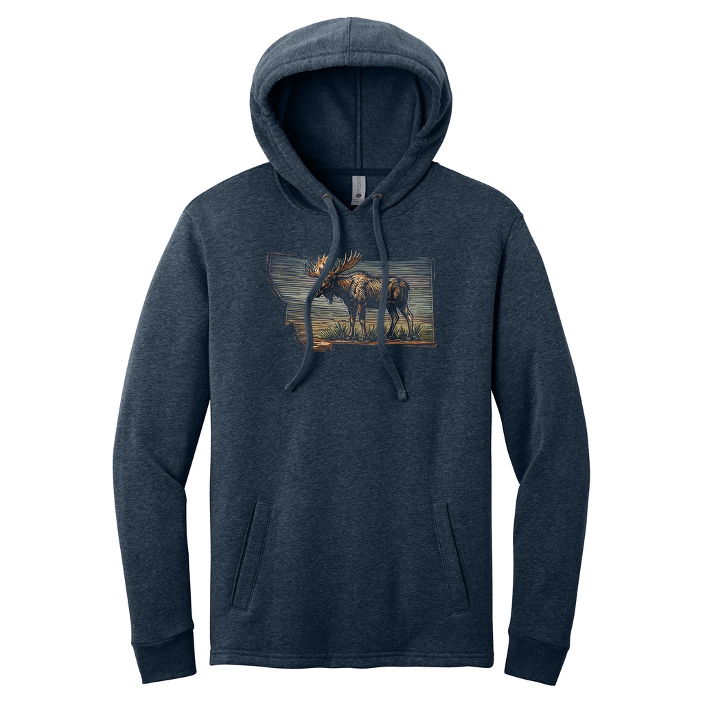 Color Woodcut Moose MT - Midweight CVC Hoodie