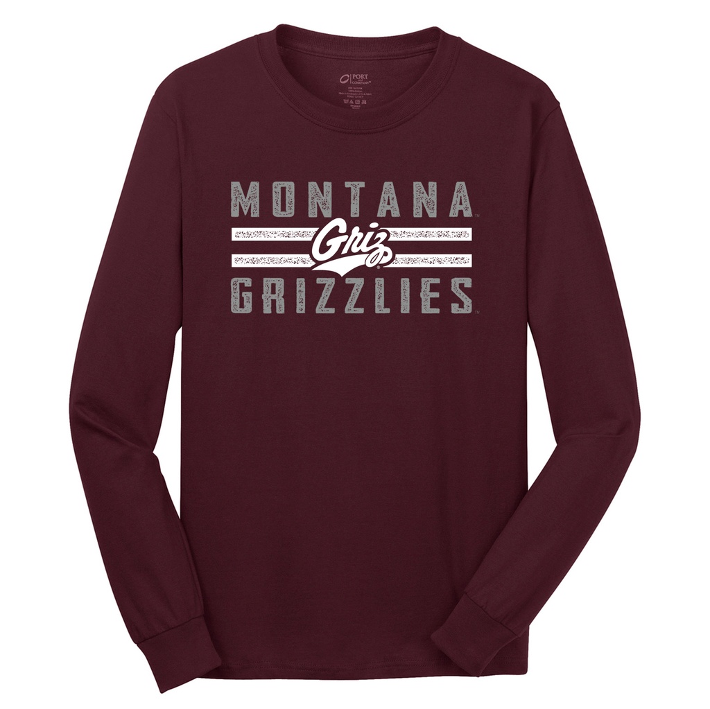Port & Company - Long Sleeve Core Cotton Tee - MT Griz Lines and Paw
