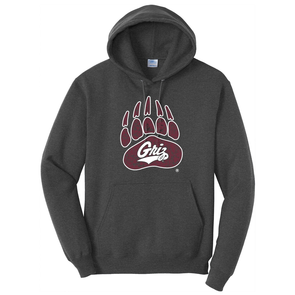 Distressed Bear Paw and Script - Pullover Fleece Hoodie