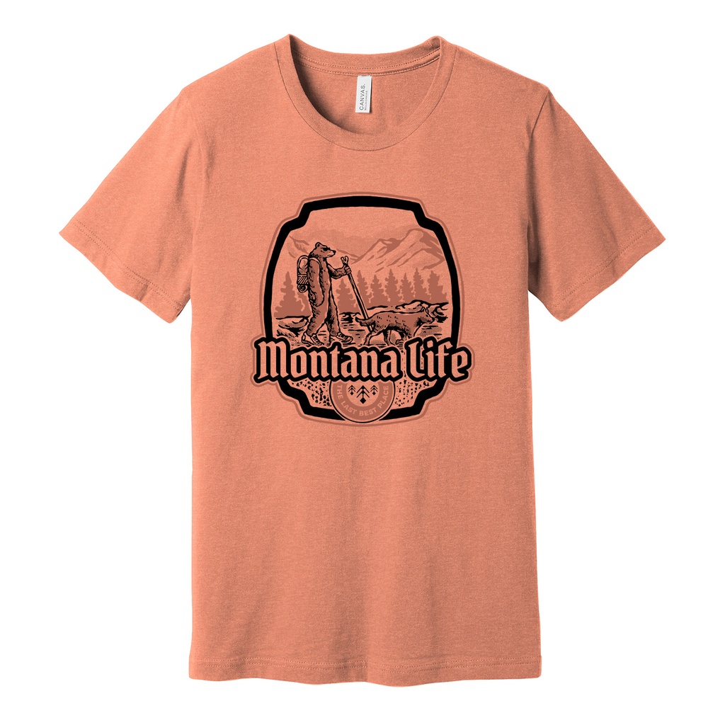 Bear Walking Dog Montana Life Blend Tee - Heather Sunset