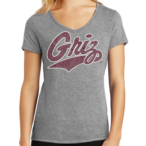 Ladies' Perfect Griz Scirpt Tri-blend V-Neck T-shirt