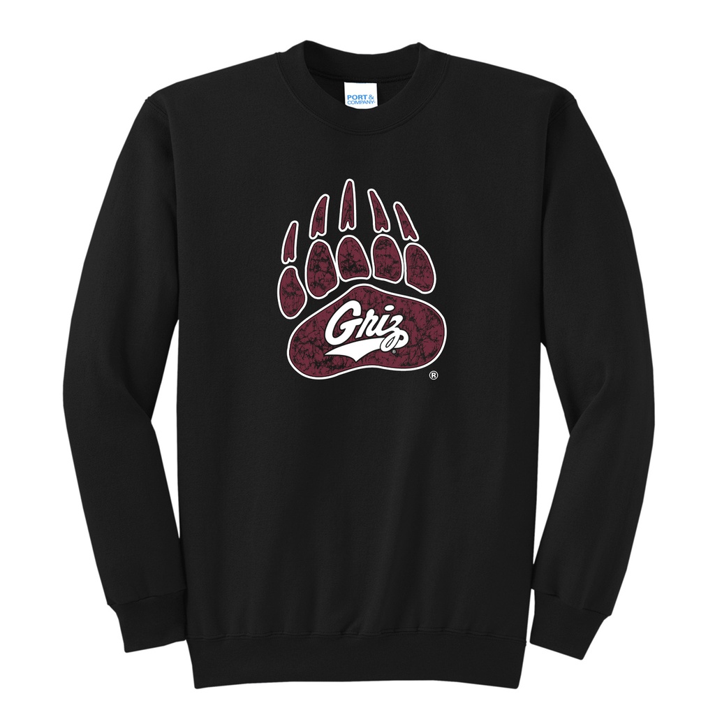Port & Company - Core Fleece Crewneck Sweatshirt - Distressed Bear Paw and Script