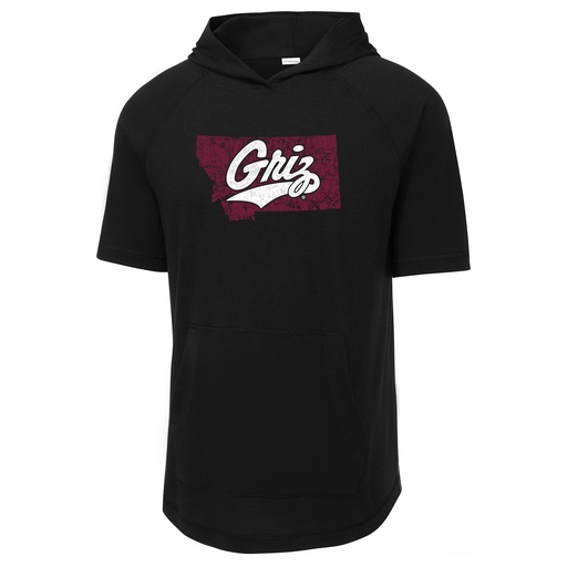 Sport-Tek PosiCharge Tri-Blend Wicking Short Sleeve Hoodie - Distressed Montana Griz Script