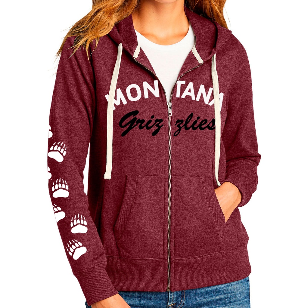 District Women's Re-Fleece Full-Zip Hoodie - Montana grizzlies sleeve paws
