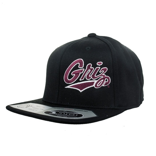 [110F-EMTG10-BLK] Flexfit Outlined Griz Script Flatbill Hat