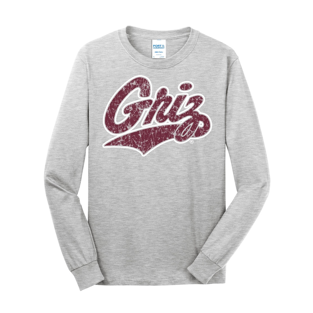 Griz Script Distressed w/ Outline - 100% Cotton Long Sleeve Tee