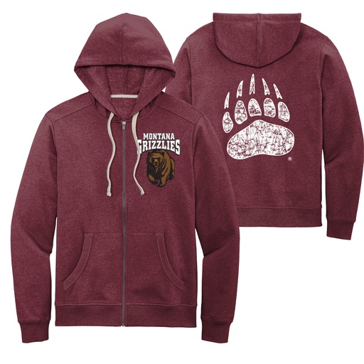 Griz Charging Bear Chest & Distressed Paw Backside - Recycled Fleece Full Zip Hoodie