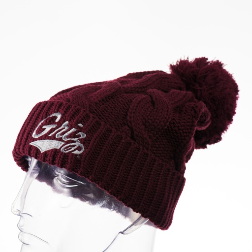 [141R-EMTG02-BLK] Embroidered Griz Script - Chunk Twist Cuffed Beanie