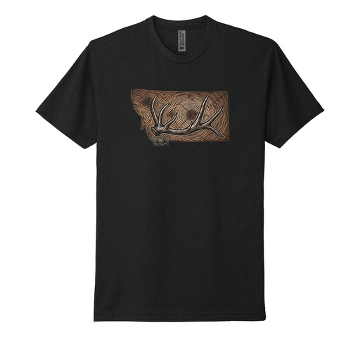 Watercolor Woodcut Elk Tine MT - Unisex CVC Tee